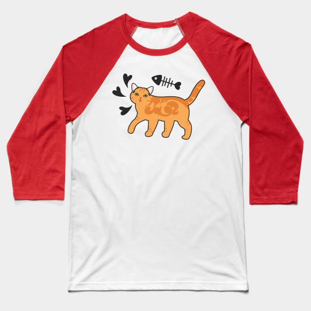 Doodle American Shorthair Cat - Orange Baseball T-Shirt by LulululuPainting